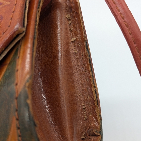 Vintage Orange Red Safari Elephant Leather Crossbody Bag Purse - Picture 4 of 14